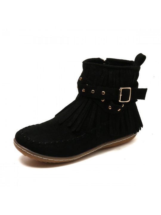 Women Fashion Casual Plus Size Rivet Flat Tassel Short Boots