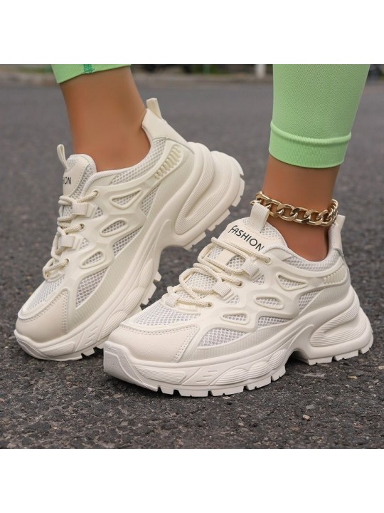 Women Fashion Casual Plus Size Candy Color Mesh Breathable Thick-Soled Sneaker