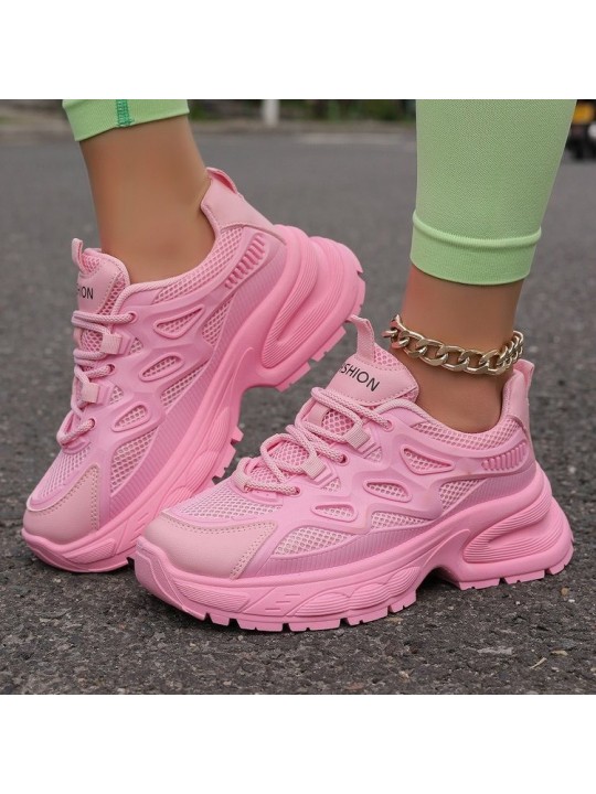 Women Fashion Casual Plus Size Candy Color Mesh Breathable Thick-Soled Sneaker