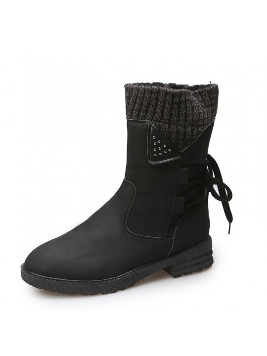 Women Fashion Retro Plus Size Side Zipper Round Toe Mid-Calf Martin Boots